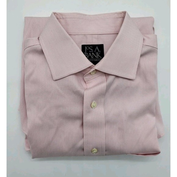 Jos A Bank Mens Dress Shirt 15.5/34 Tailored Fit Pink White Striped *Small Mark* - Picture 1 of 7